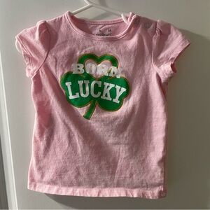 Miniwear Pink 'Born Lucky' Clover Tee